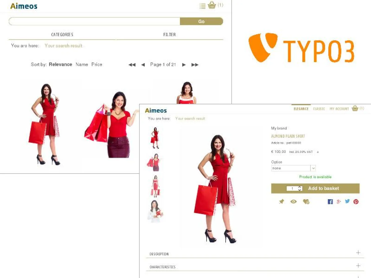 Listen- und Detailansicht der Aimeos TYPO3 Erweiterung