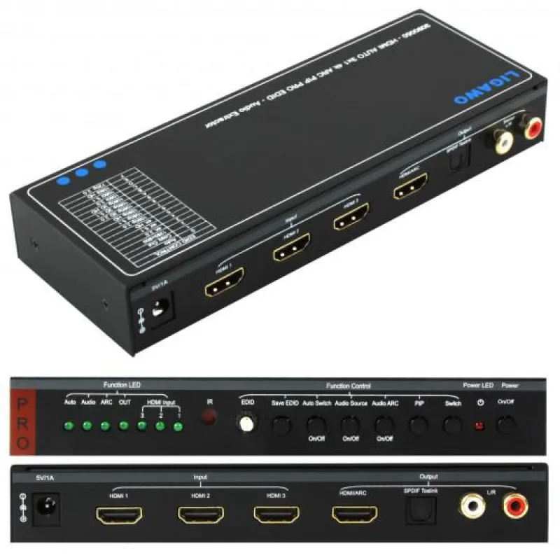 Ligawo ® 3090050 3x1 HDMI Switch 4K + ARC PIP Audio Extractor 16x EDID
