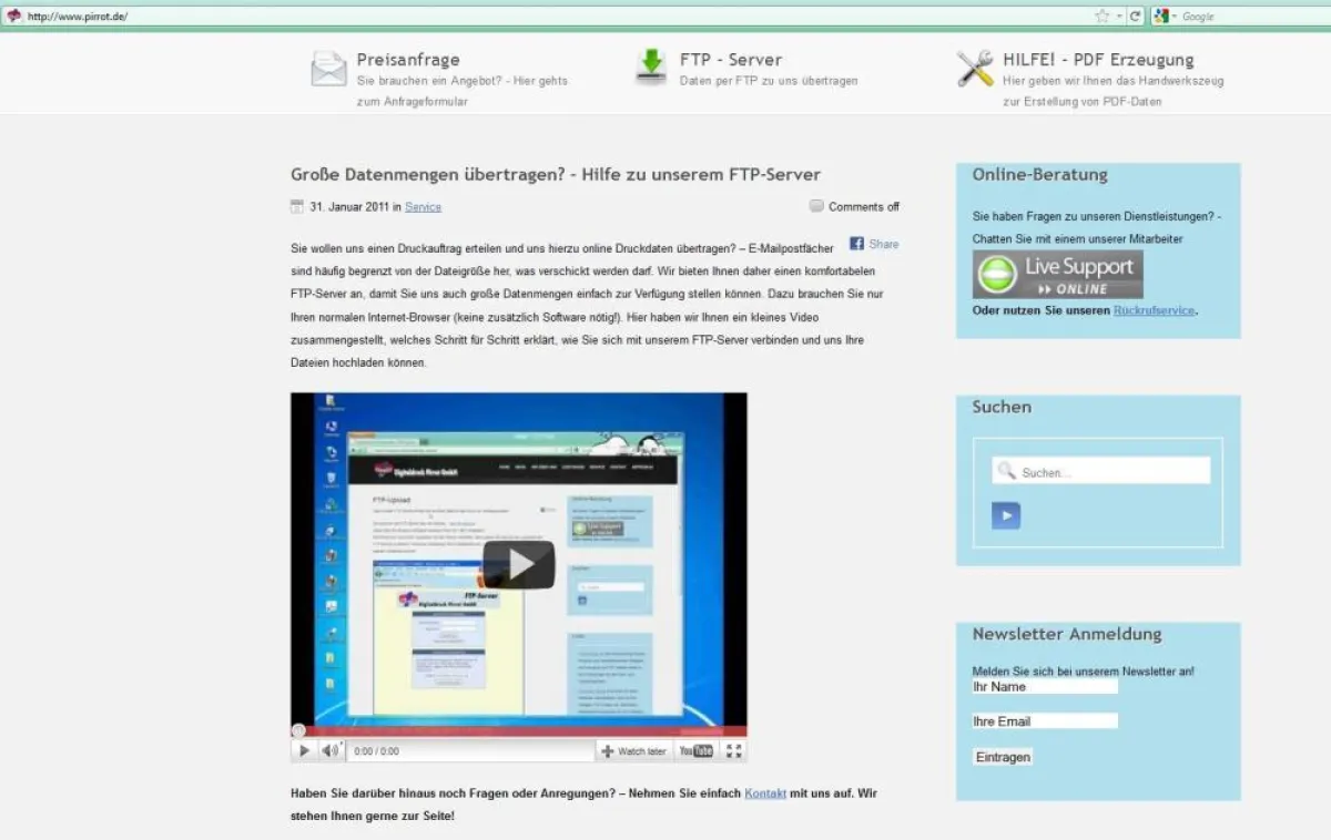 Screenshot - Digitaldruck Pirrot Video-Support