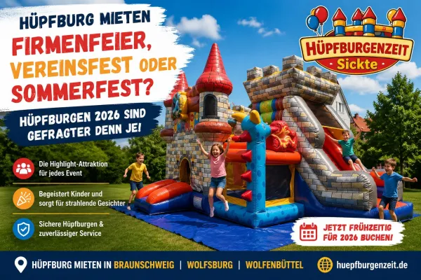 Firmenfeier, Vereinsfest oder Sommerfest: Warum Hüpfburgen 2026 gefragter denn je sind Bild: Firmenfeier, Vereinsfest oder Sommerfest: Warum Hüpfburgen 2026 gefragter denn je sind