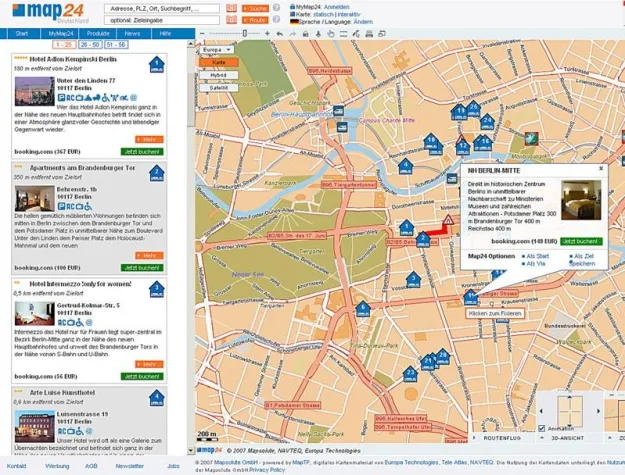 Map24 mit direkter Schnittstelle zu BOOKING.DE Bild: Map24 mit direkter Schnittstelle zu BOOKING.DE