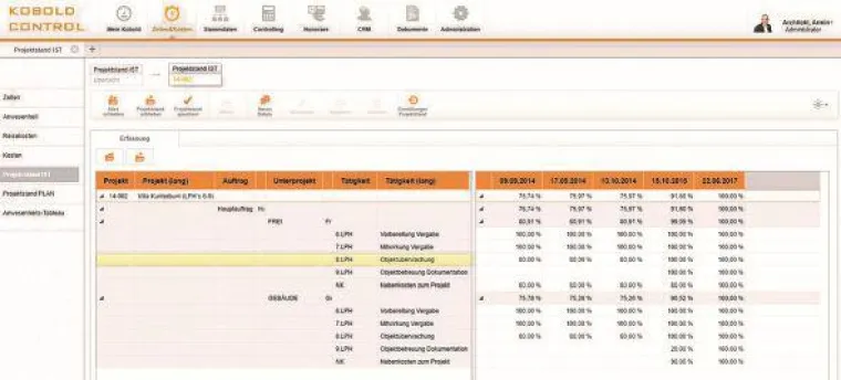 Projektstandserfassung mit KOBOLD CONTROL Bild: Projektstandserfassung mit KOBOLD CONTROL