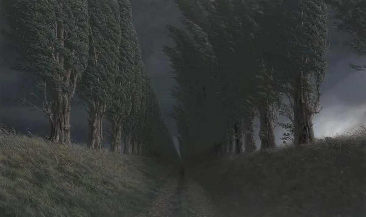 Markus Krüger, Pappelallee im Sturm, 2010, Öl auf Leinwand, 60 x 100 cm