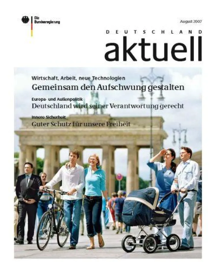„Deutschland aktuell“ im August: Wirtschaftlicher Aufschwung, Außenpolitik und Innere Sicherheit als Titelthemen.
