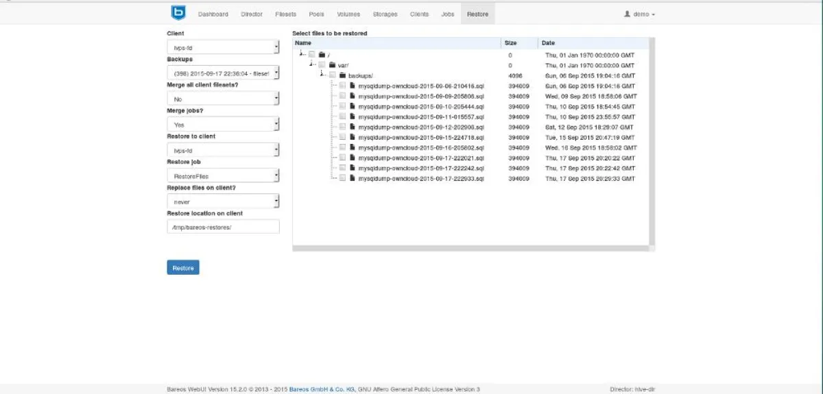 Neues Bareos WebUI mit Restore-Browser