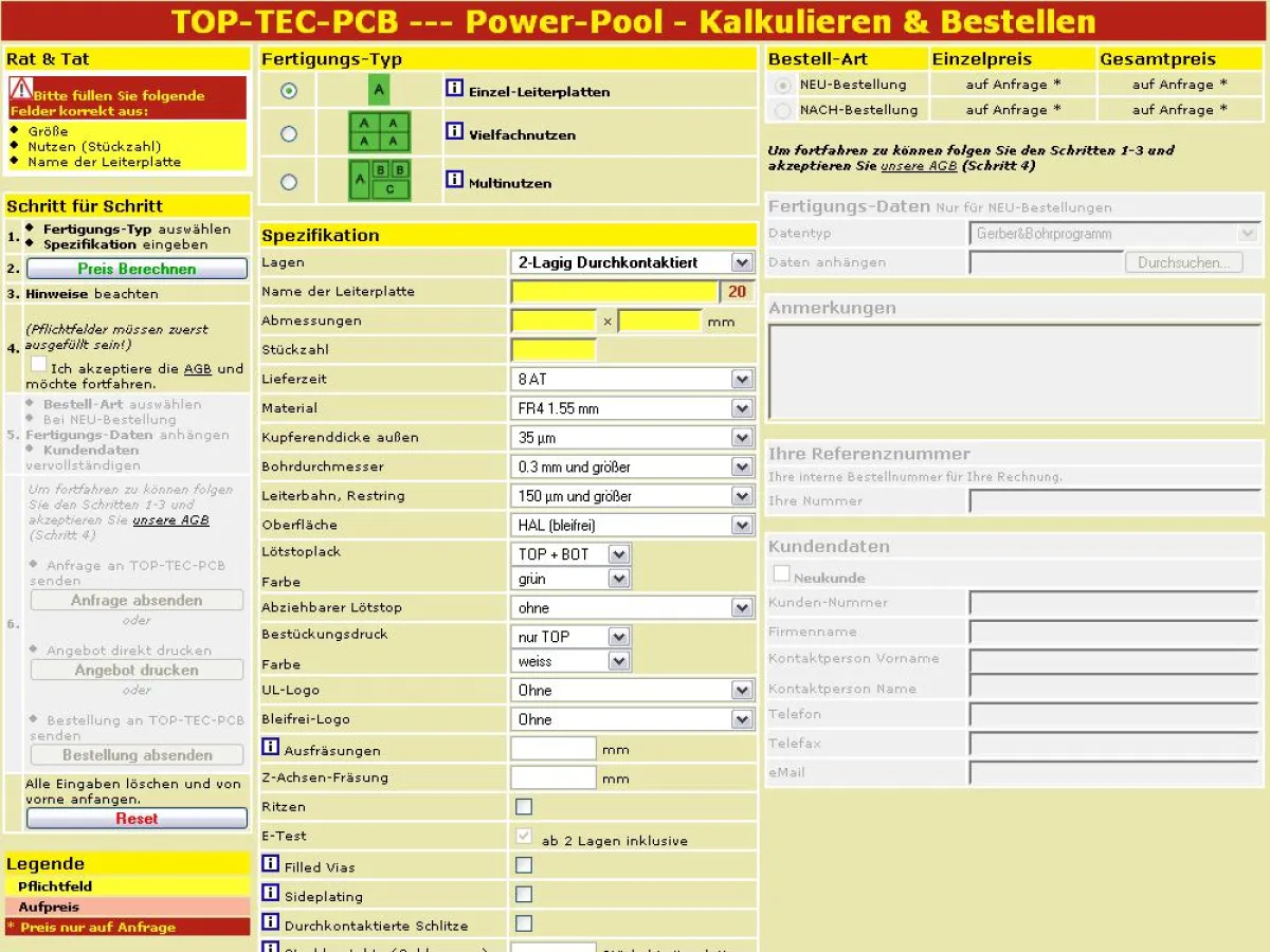 Der Leiterplatten-Kalkulator mit Sparfunktion