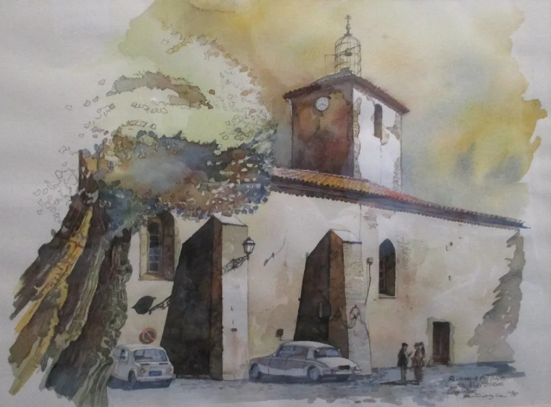 Claus Bürkle - Aquarell - Kirche von Ramatuelle