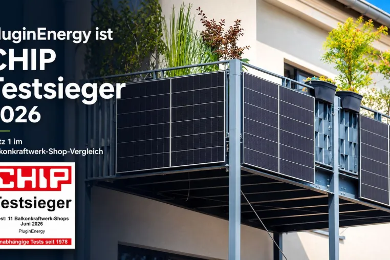 Bild: PluginEnergy ist CHIP Testsieger 2026 im Vergleich der Balkonkraftwerk-Shops