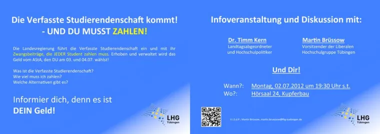 Bild: Einladung zur Liberalen Runde mit Dr. Timm Kern MdL an der Uni Tübingen