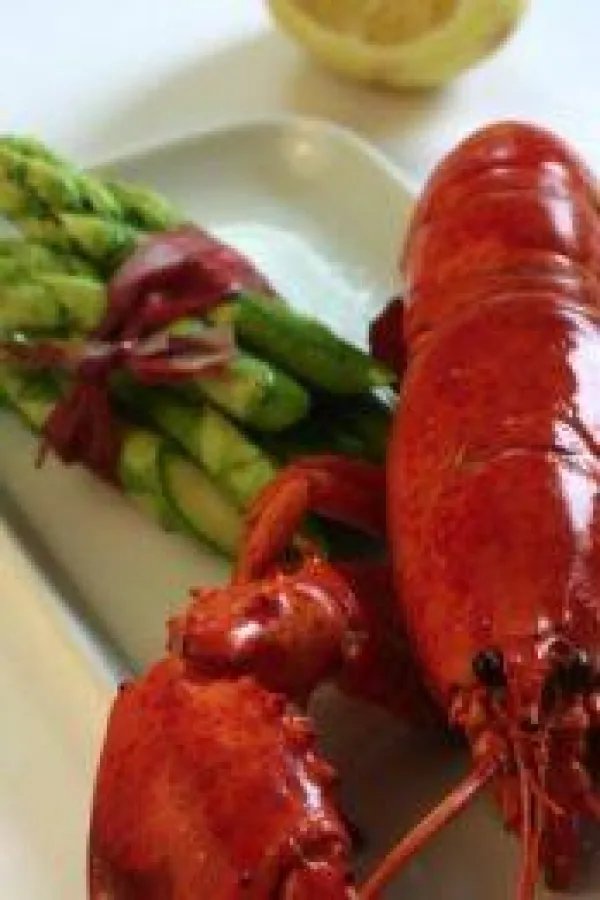 Hummer an grünem Spargel