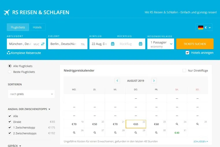Bild: RS Reisen und Schlafen bietet neue Flug- & Hotel-Suchmaschine an