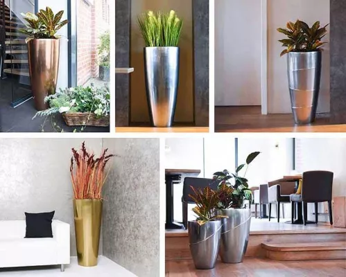 Bild: Neue Pflanzkübel von VIVANNO: Elegante Metallic-Optik in Gold-, Rosegold- und Silber