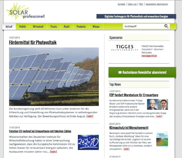 Bild: Solar-professionell Digitales Fachmagazin für Photovoltaik und erneuerbare Energien mit neuem Layout.