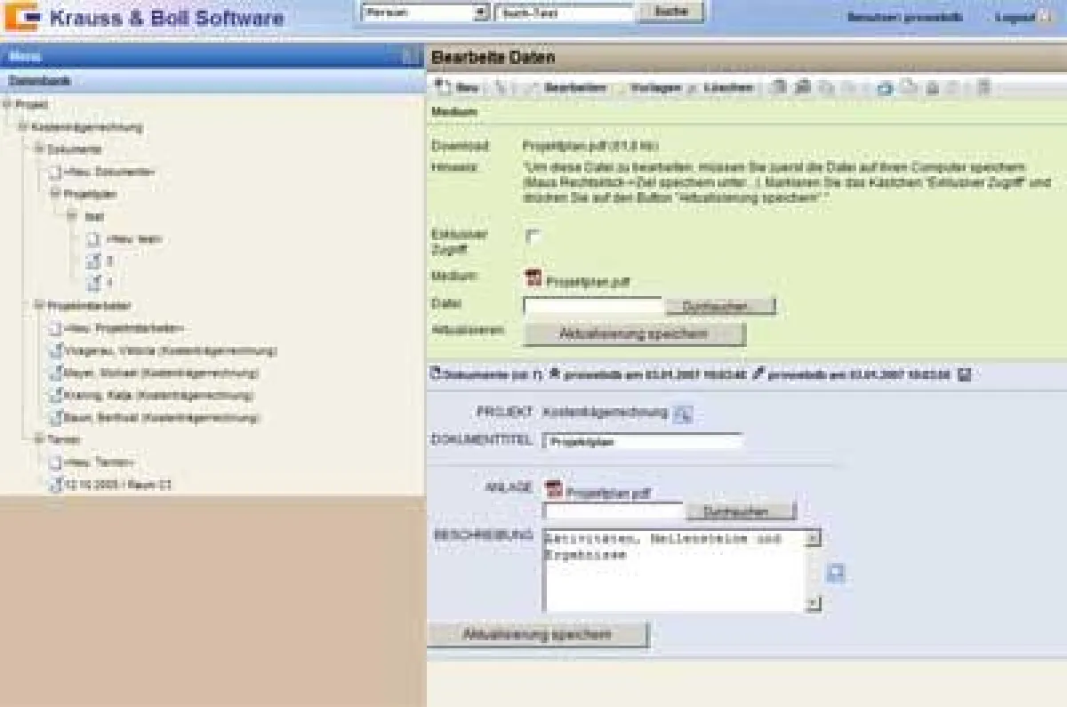 Screenshot ProWebDMS - Weitere Informationen unter www.prowebdb.de