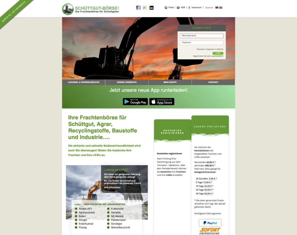 Webseite www.schuettgut-boerse.com (© Diversa Hambach GmbH)