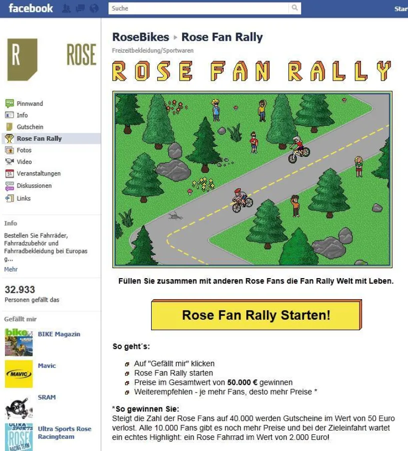 Die Startseite der FAN RALLY in facebook