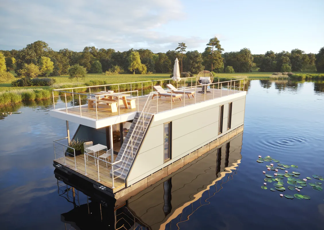 Das neue Stern Hausboot Modell AquaCasa (© ©Stern Hasuboot GmbH)