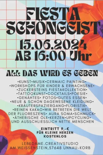 Lebedame Creativstudio feiert mit der Fiesta Schöngeist ein Fest der Vielfalt im Westerwald Bild: Lebedame Creativstudio feiert mit der Fiesta Schöngeist ein Fest der Vielfalt im Westerwald