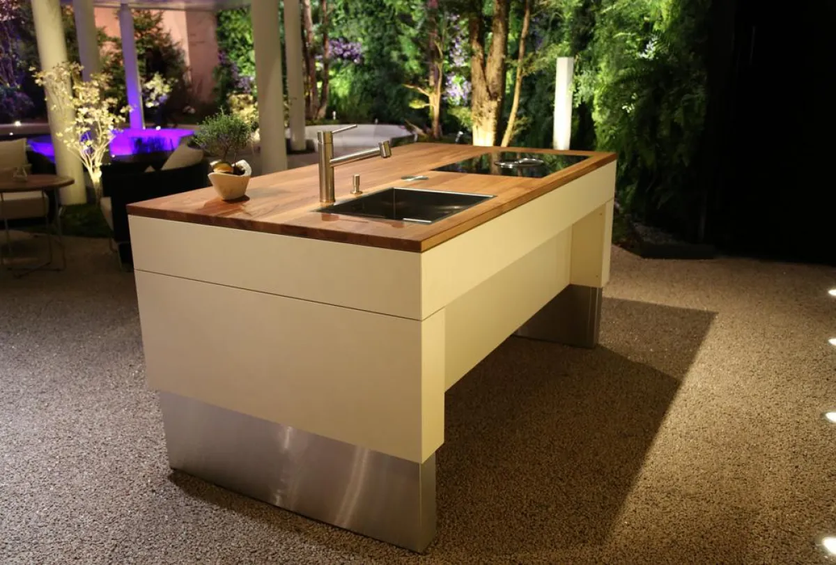 MOVER® Insel mit Teak Arbeitsfläche