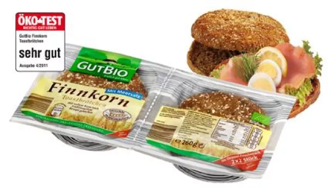 Bild: ALDI Nord Gut Bio Finnkorn Toastbrötchen der IBIS GmbH mit „Sehr gut“ bewertet