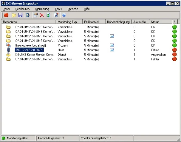 Bild: Monitoringtool für IXI-UMS - IXI-Server Inspector überwacht automatisch Unified Messaging-Funktionen