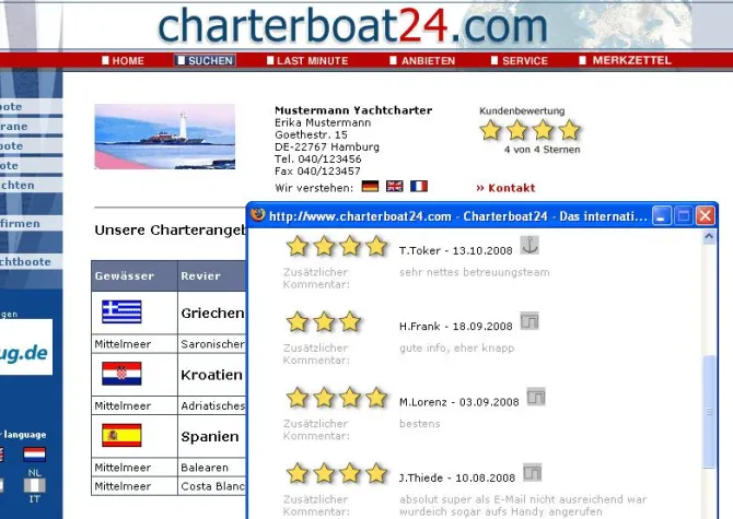 Bild: Kunden bewerten Yachtcharterfirmen