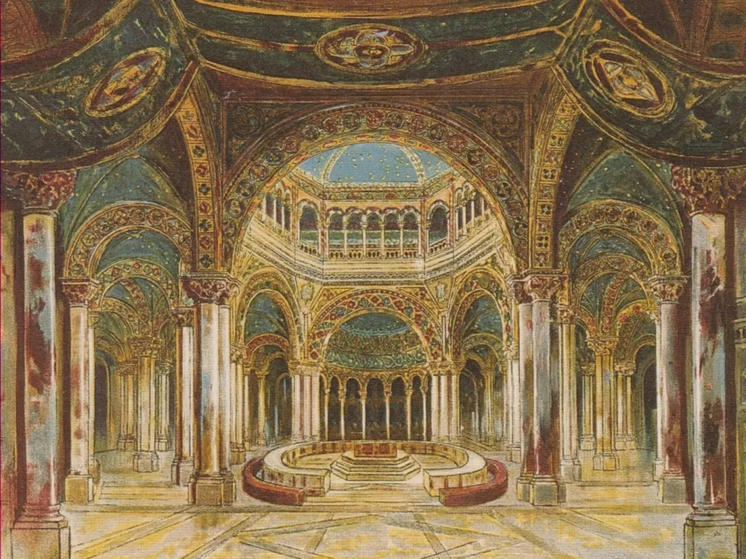 Die Gralshalle der „Parsifal“- Uraufführung. Gemälde von Max Brückner.