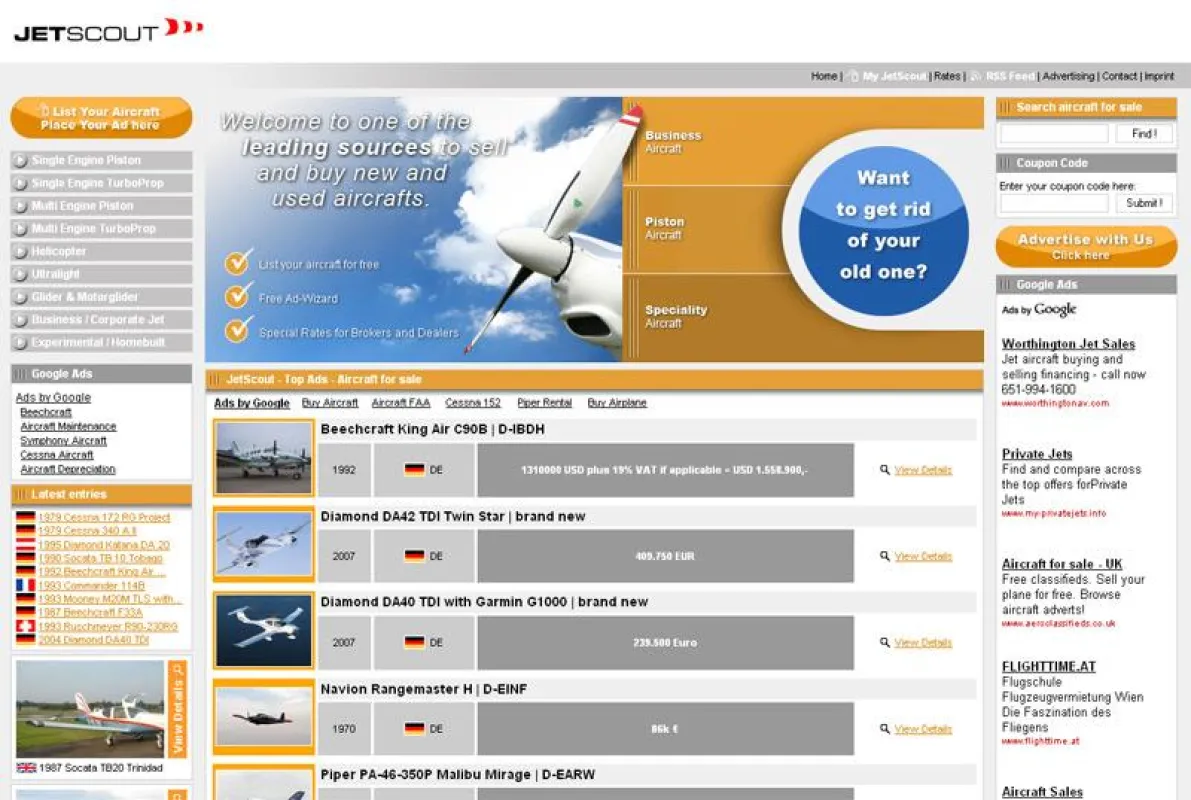 JetScout - Der grosse Flugzeugmarkt