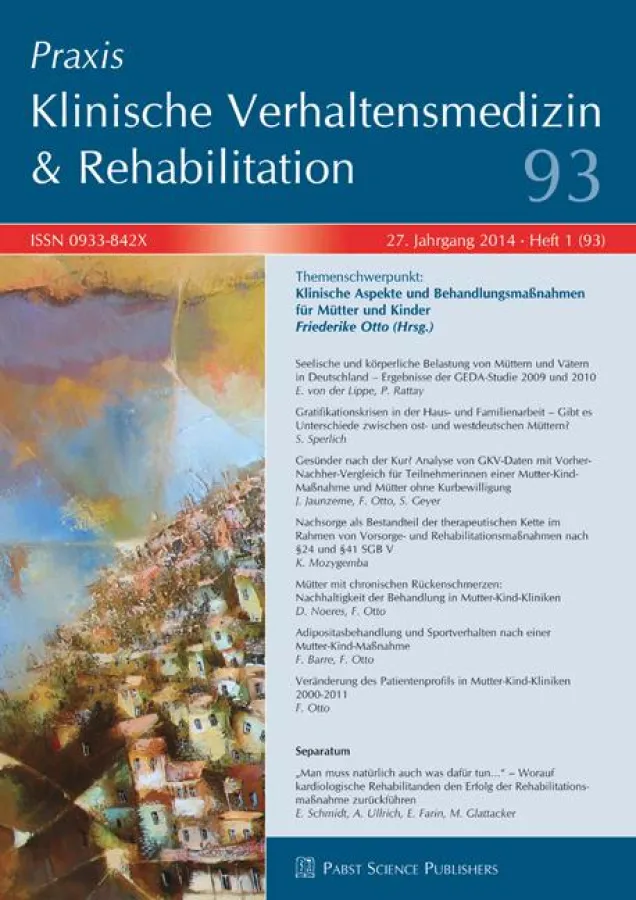 Praxis - Klinische Verhaltensmedizin + Rehabilitaton 93 (1/2014)