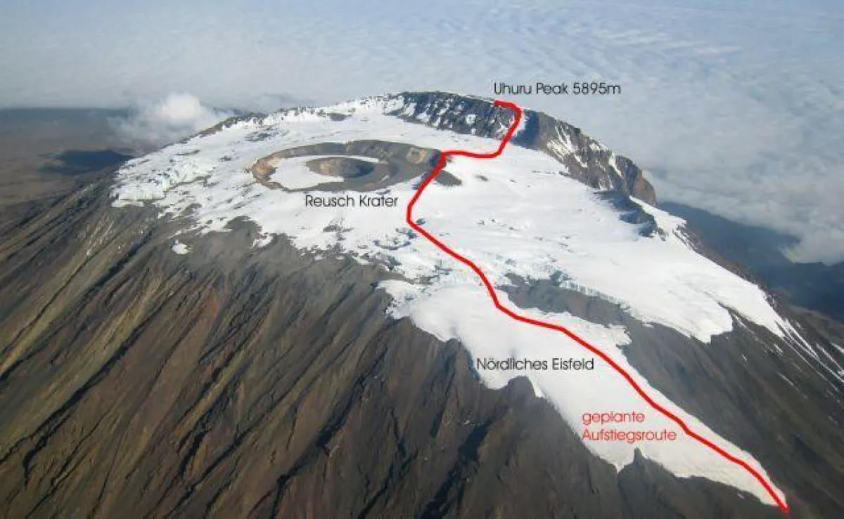 Über das Nördliche Eisfeld auf den Kilimandscharo, 5895 m. Eine Erstbegehung. Die Experdition mit Thomas Lämmle findet im Oktober und November 2009 statt.
