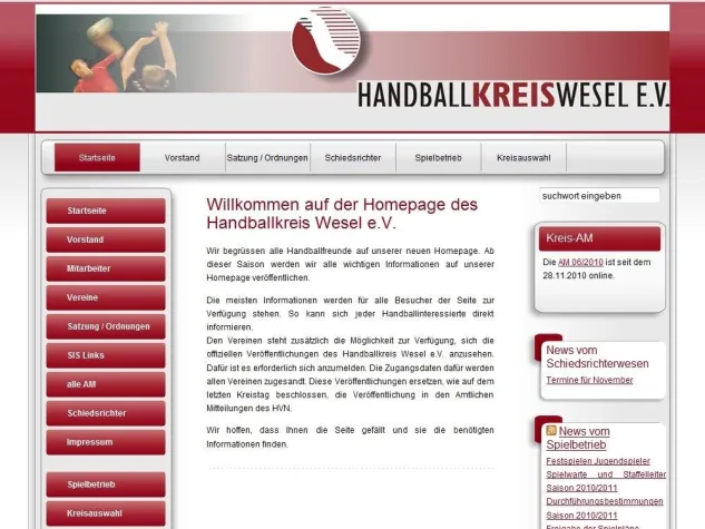 Bild: Handballkreis Wesel online mit eigener Internetseite