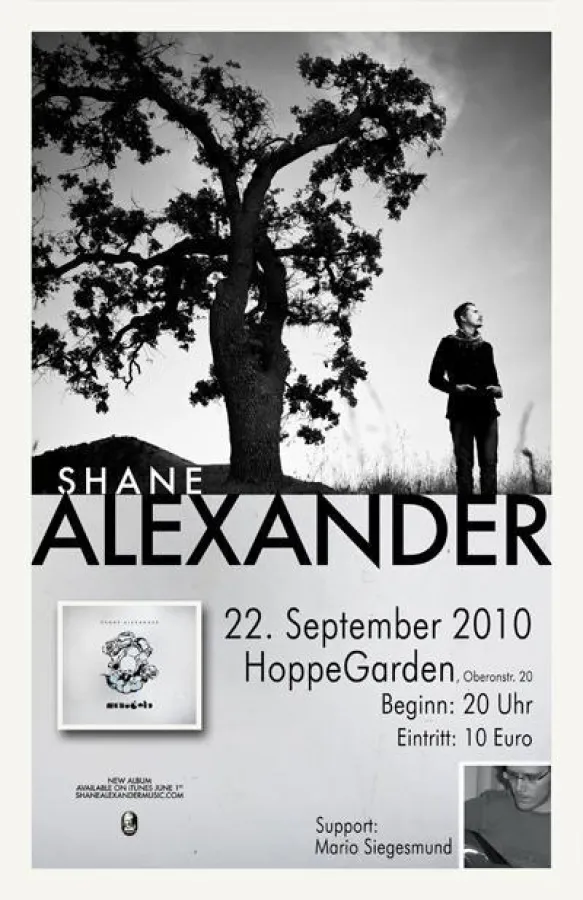Flyer zum Konzert mit Shane Alexander und Mario Siegesmund am 22.9. in Hamm