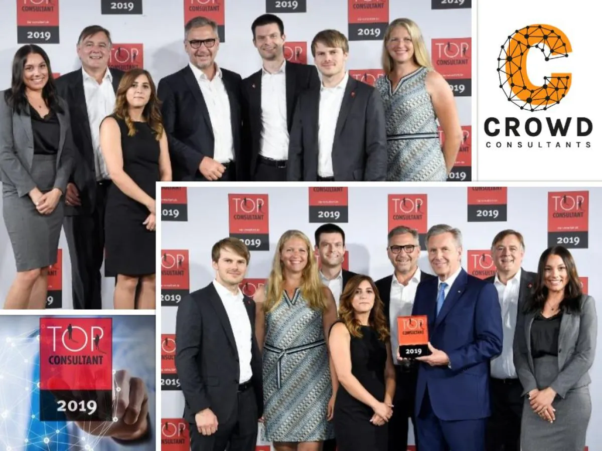 Das Gründerteam und drei Partner auf der TOP-Consultant 2019 Preisverleihung