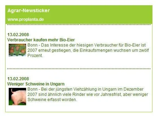 Proplanta-Newsticker – aktueller Content für Websites aus dem Agrar- und Umweltsektor Bild: Proplanta-Newsticker – aktueller Content für Websites aus dem Agrar- und Umweltsektor