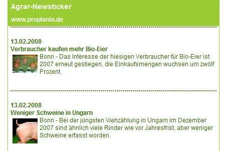 Proplanta-Newsticker – aktueller Content für Websites aus dem Agrar- und Umweltsektor Bild: Proplanta-Newsticker – aktueller Content für Websites aus dem Agrar- und Umweltsektor