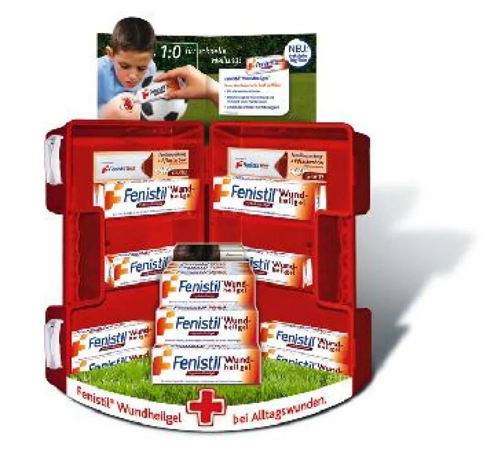 Eine der ersten Arbeiten aus dem Hause SWZ für die Marke Fenistil: Ein aufmerksamkeitsstarkes Koffer-Display zum Abverkauf in Apotheken.