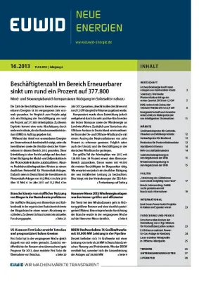 Bild: Zahl der Beschäftigten im Bereich der erneuerbaren Energien 2012 erstmals gesunken