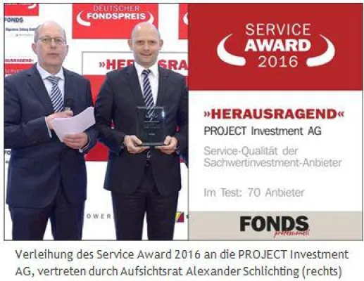 PROJECT Investment Gruppe unter 70 Sachwertinvestment-Anbietern mit bester Service-Qualität Bild: PROJECT Investment Gruppe unter 70 Sachwertinvestment-Anbietern mit bester Service-Qualität