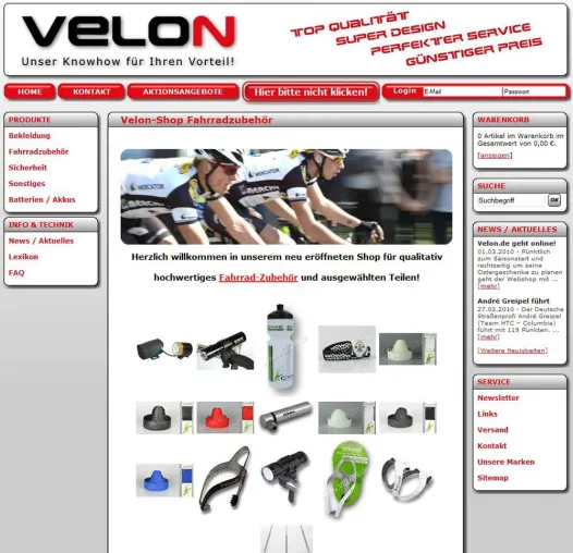 Bild: VELON.de startet Shop für Fahrrad- und Sportartikel