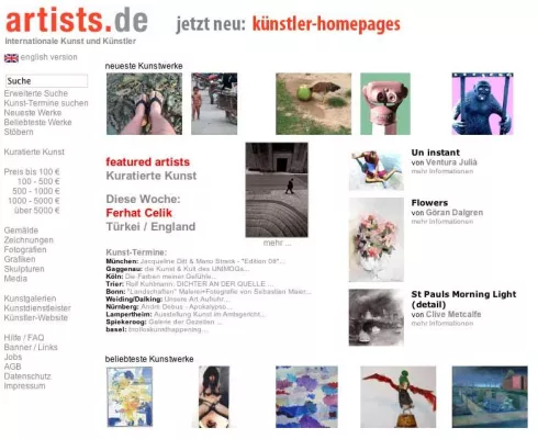 Homepage für Künstler bei Artists.de Bild: Homepage für Künstler bei Artists.de