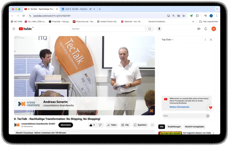 Mediacolor.TV unterstützt TecTalk mit professionellem Livestreaming auf YouTube und LinkedIn Bild: Mediacolor.TV unterstützt TecTalk mit professionellem Livestreaming auf YouTube und LinkedIn