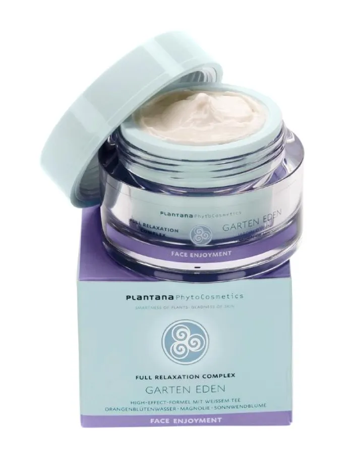 Plantana FACE „Garten Eden“ - die 24-Stunden Universal Wellnesspflege: Weißer Tee kombiniert mit Sonnenwendblume, sanft beduftet mit Orangenblütenwasser und Magnolienessenzen.