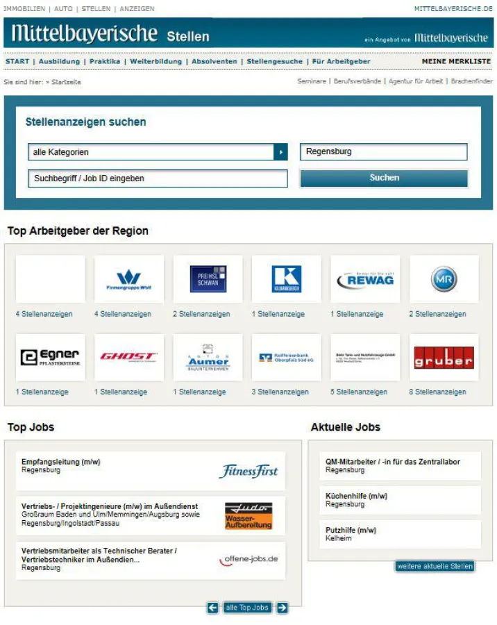 Screenshot Stellenportal