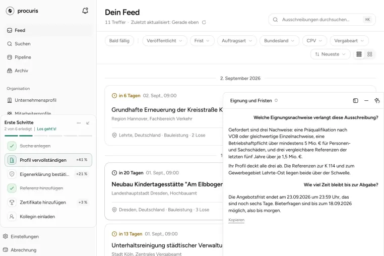 Bild: procuris startet neue Version: KI-Agenten bereiten Angebote für öffentliche Ausschreibungen vor