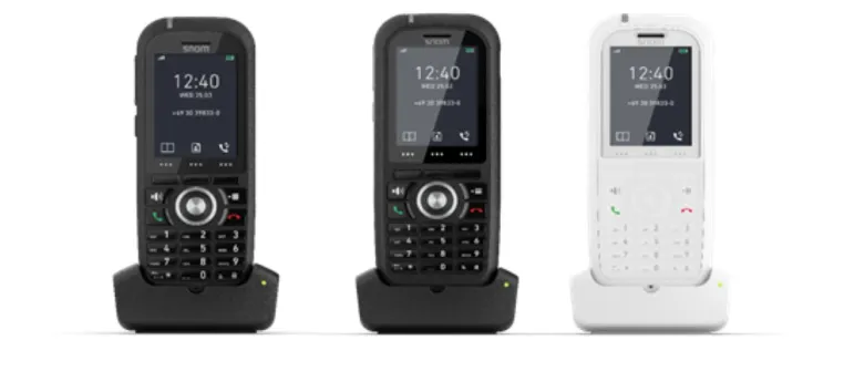 Bild: Für Innen und Außen, für Büro, Industrie und Klinik: Snom mit neuen DECT-Handsets aus der M-Serie