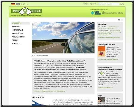 Bild: Neue TYPO3-Webseite für die Informationskampagne „PRO KLIMA“ zu umweltschonenden Autoklimaanlagen
