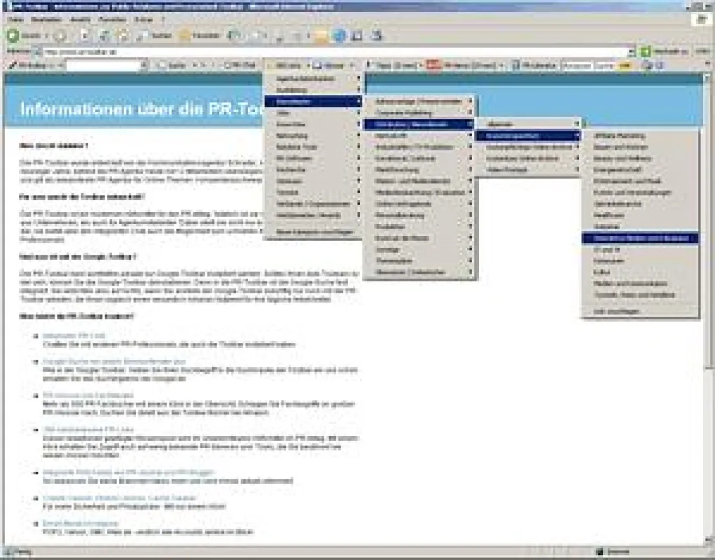 380 handverlesene Links sind das Herzstück der PR-Toolbar. Ein Glossar, RSS-Feeds und wöchentliche PR-Tipps aus der Praxis runden den kostenlosen Service ab. Download unter » http://www.pr-toolbar.de