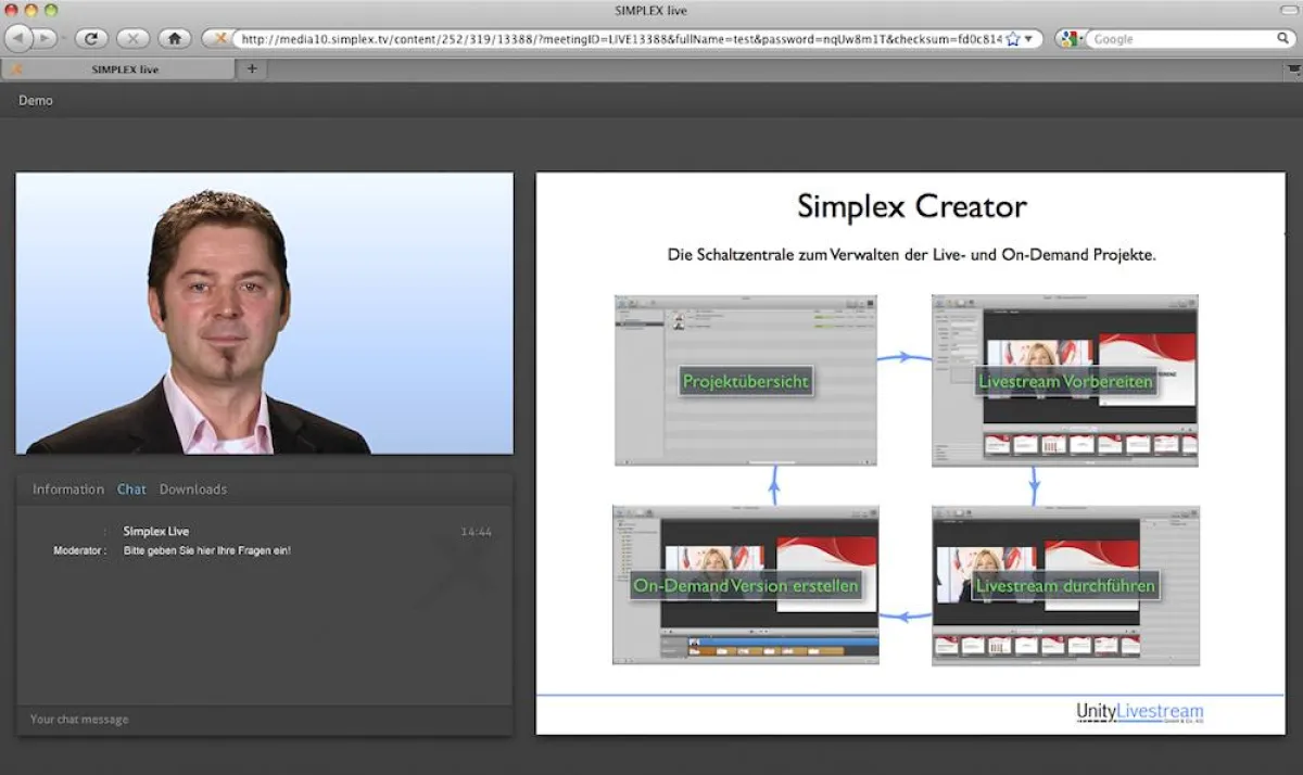 Simplex Live Interaction aus Sicht des Zuschauers.