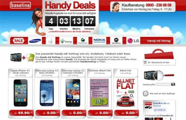 Bild: Der neue Onlineshop der baseline communication GmbH eröffnet - Handys und Handytarife online bestellen