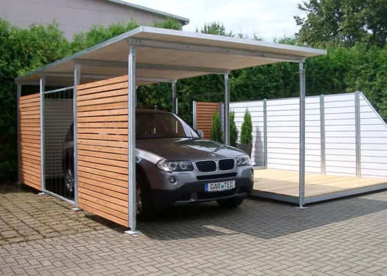 Bild: Modern, attraktiv und wartungsfrei - die Carports, Fahrradunterstände und Gerätehäuser von GAR-TEC